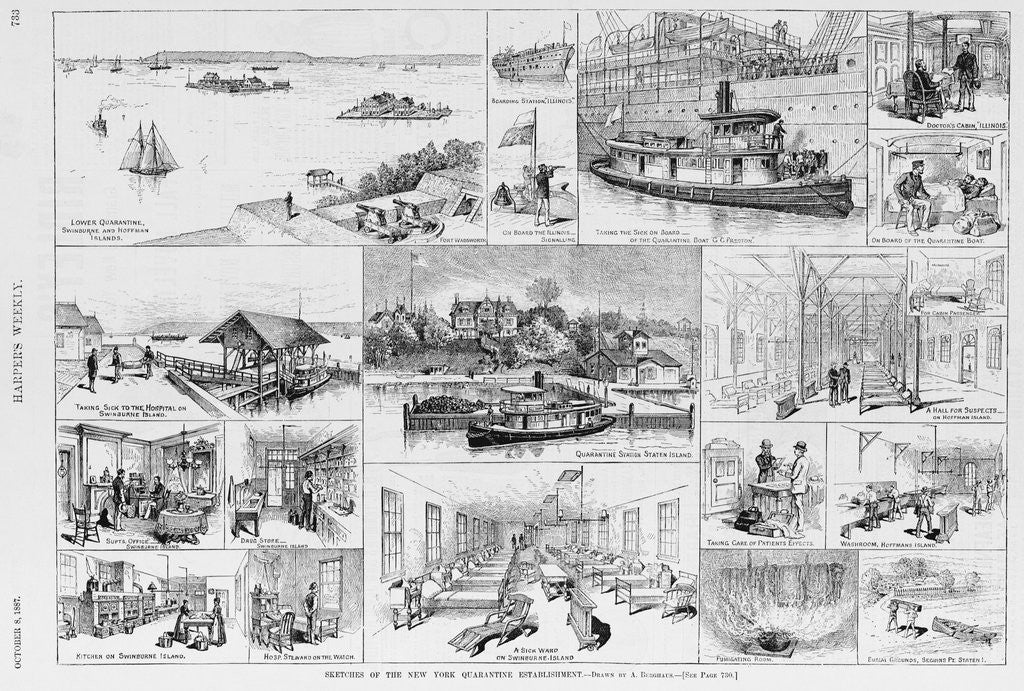 Detail of Sketches of the New York Quarantine Establishment by A. Berghaus