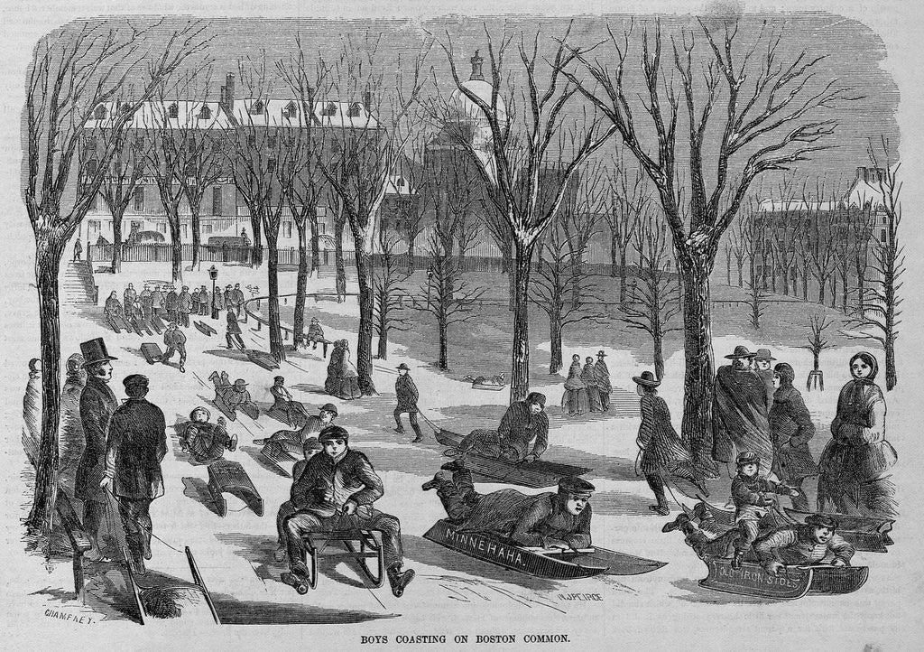 Detail of Boys Coasting on Boston Common Illustration by Anonymous
