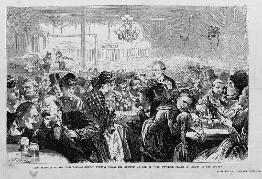 Detail of Newspaper Illustration Depicting Saturday Evening Among the Germans at One of their Favorite Places of Resort in the Bowery by Corbis
