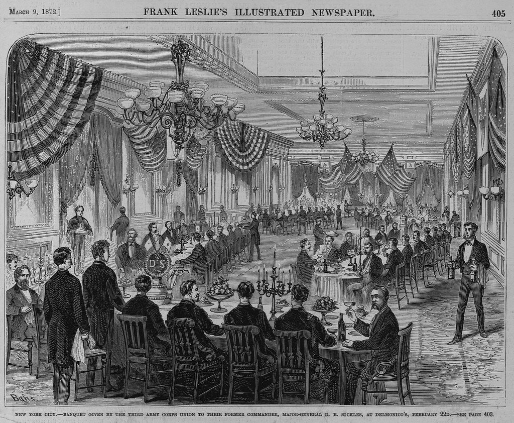 Detail of New York City - Banquet given by the Third Army Corps Union to their Former Commander, Major General D.E. Sicles, at Delmonico's, February 22nd. See by Anonymous