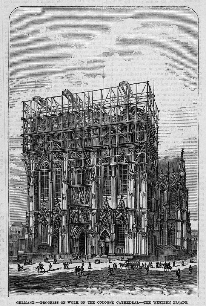 Detail of Germany - Progress of work on the Cologne Cathedral - The western facade by Anonymous