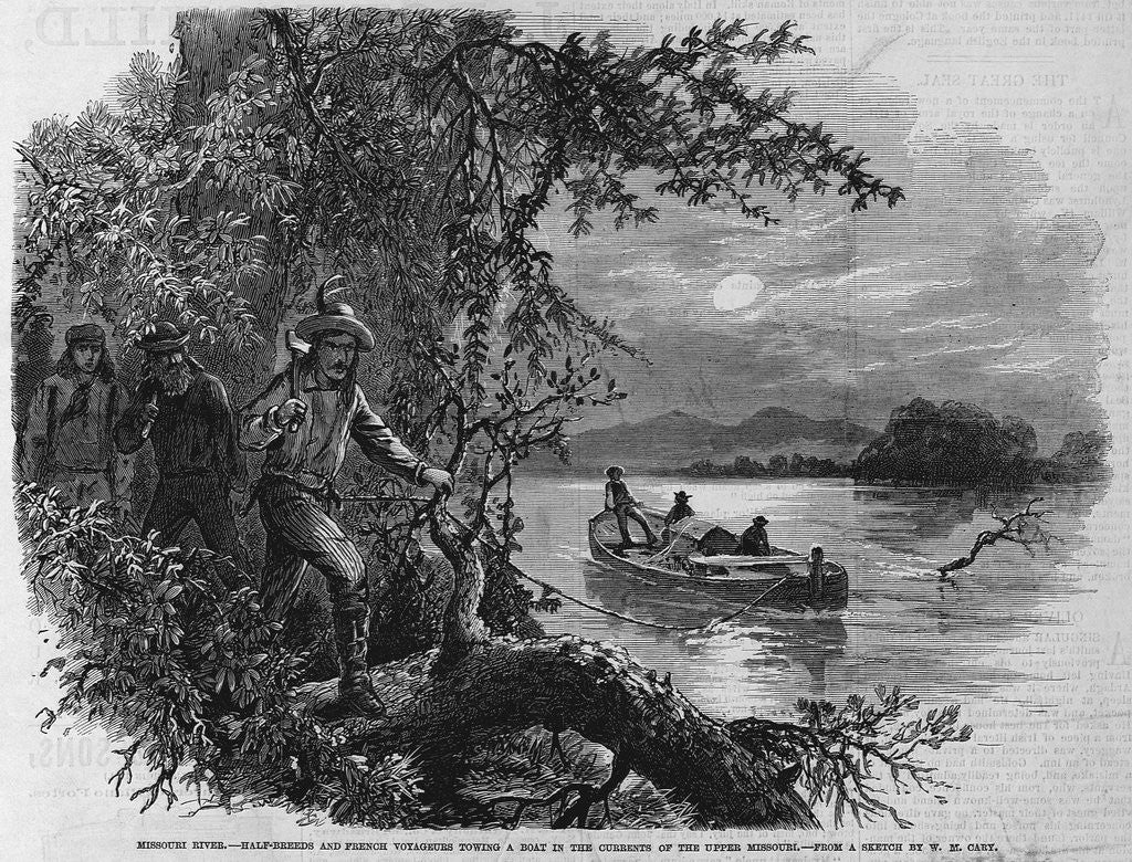 Detail of Half Breeds and French Voyageurs Towing a Boat Illustration Published in Frank Leslie's Illustrated Newspaper by Corbis