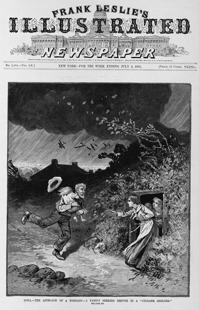Detail of Iowa - The approach of a tornado - A family seeking refuge in a 