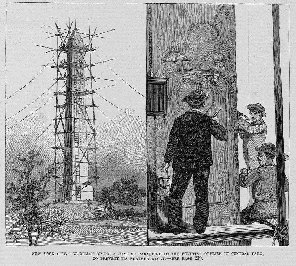 Detail of Workmen Giving a Coat of Paraffine to the Egyptian Obelisk in Central Park Illustration by Anonymous