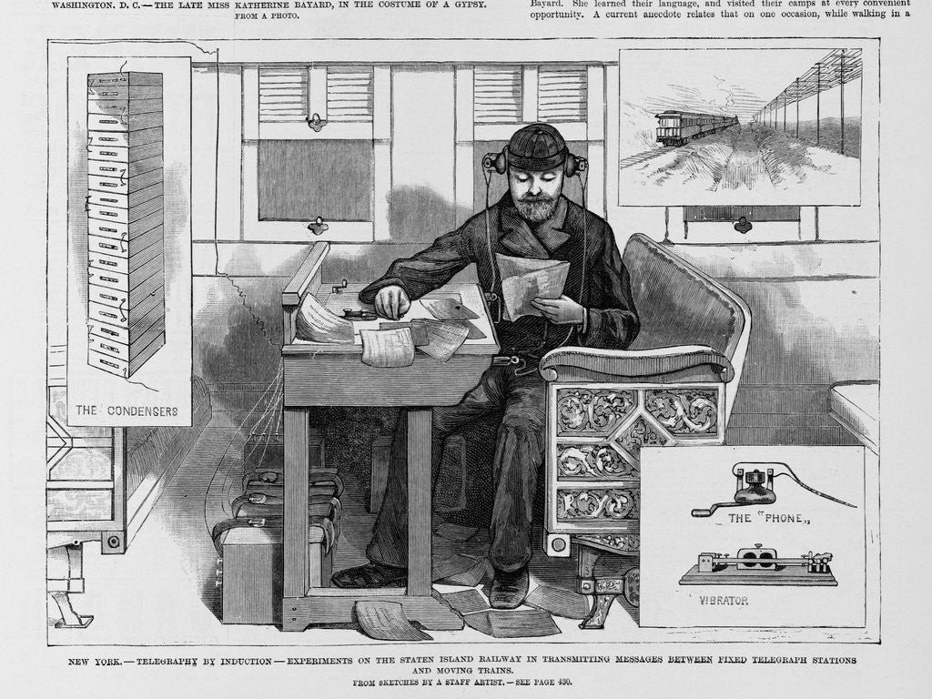 Detail of New York - Telegraphy by induction - experiments on the Staten Island Railway in transmitting messages between fixed telegraph stations and moving tra by Anonymous