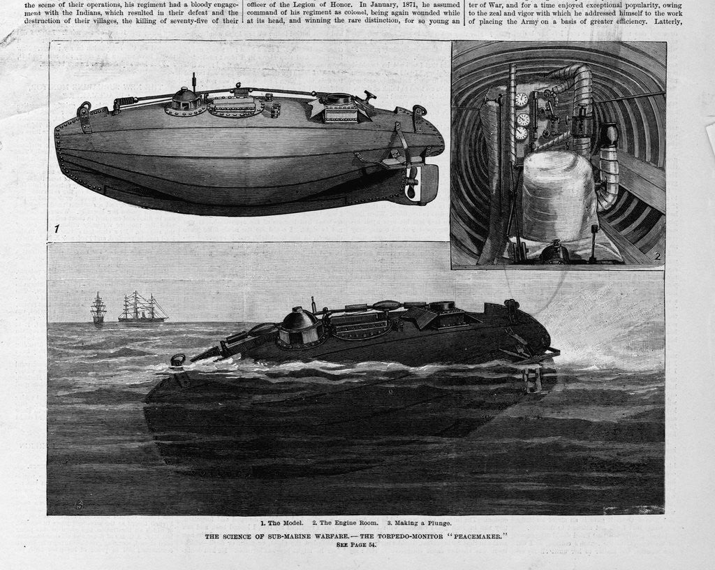 Detail of 1. The model. 2. The Engine Room. 3. Making a plunge. The science of submarine warfare - the torpedo-monitor 