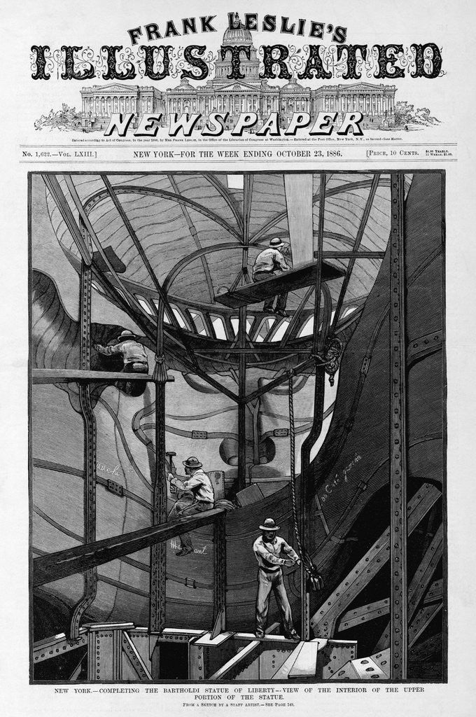 Detail of New York - Completing the Bartholdi Statue of Liberty - view of the interior of the upper portion of the statue. From a sketch by a staff artist. by Anonymous