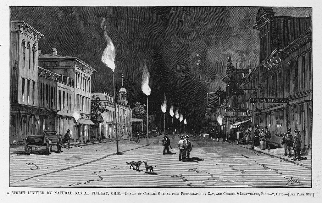 Detail of The street lighted by natural gas at Findlay, Ohio by Anonymous