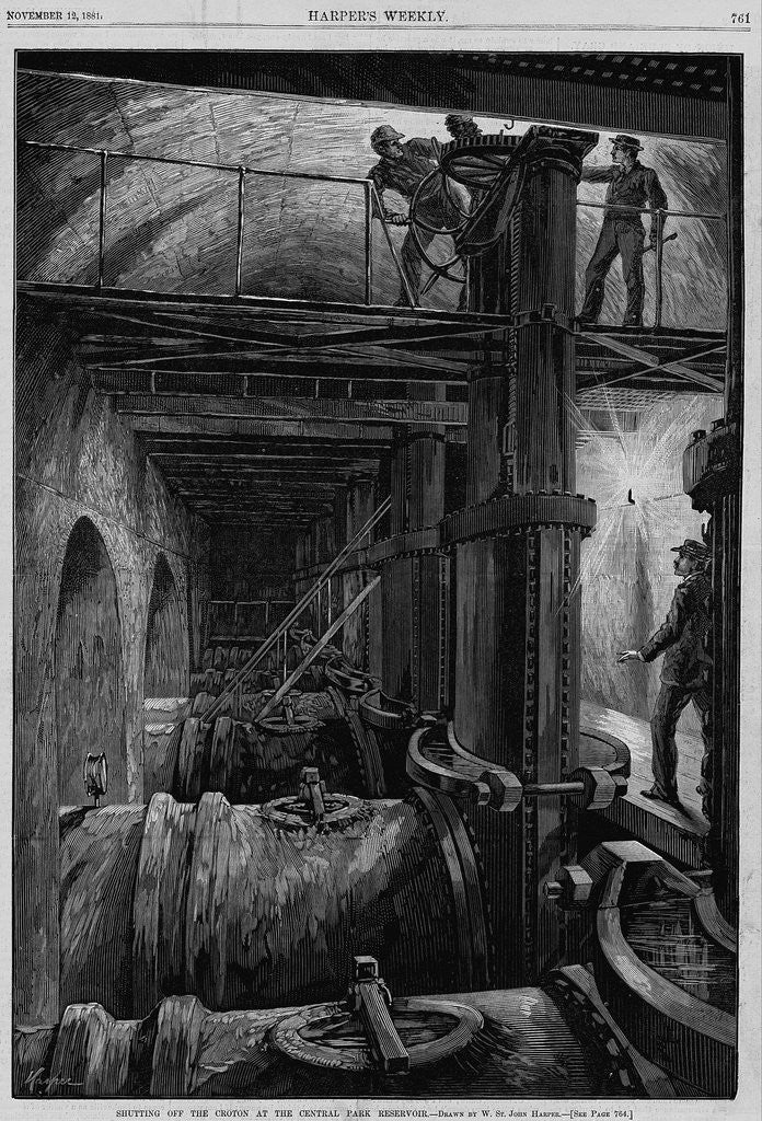 Detail of Shutting off the croton at the Central Park Reservoir by W. St.John Harper