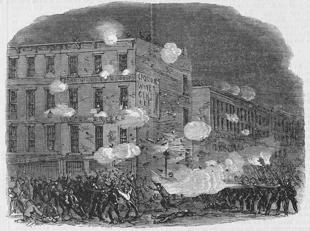 Detail of Drawing of Men Rioting near the Ruins of the Provost-Marshal's Office by Anonymous