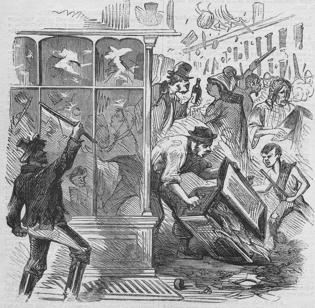 Detail of Drawing of People Looting a Shop in New York City by Anonymous