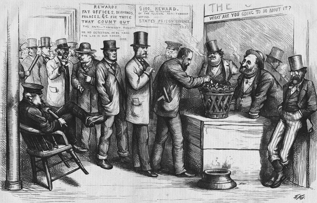 Detail of Political Cartoon of Tammany Ring Presiding over New York Elections by Anonymous