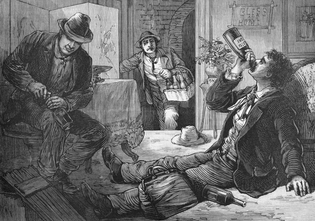 Detail of Illustration of Burglars Drinking Stolen Alcohol by Anonymous