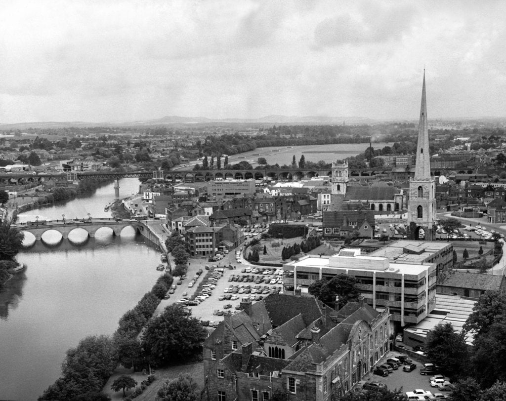 Detail of Worcester and the river crossings from the cathedral tower by Staff
