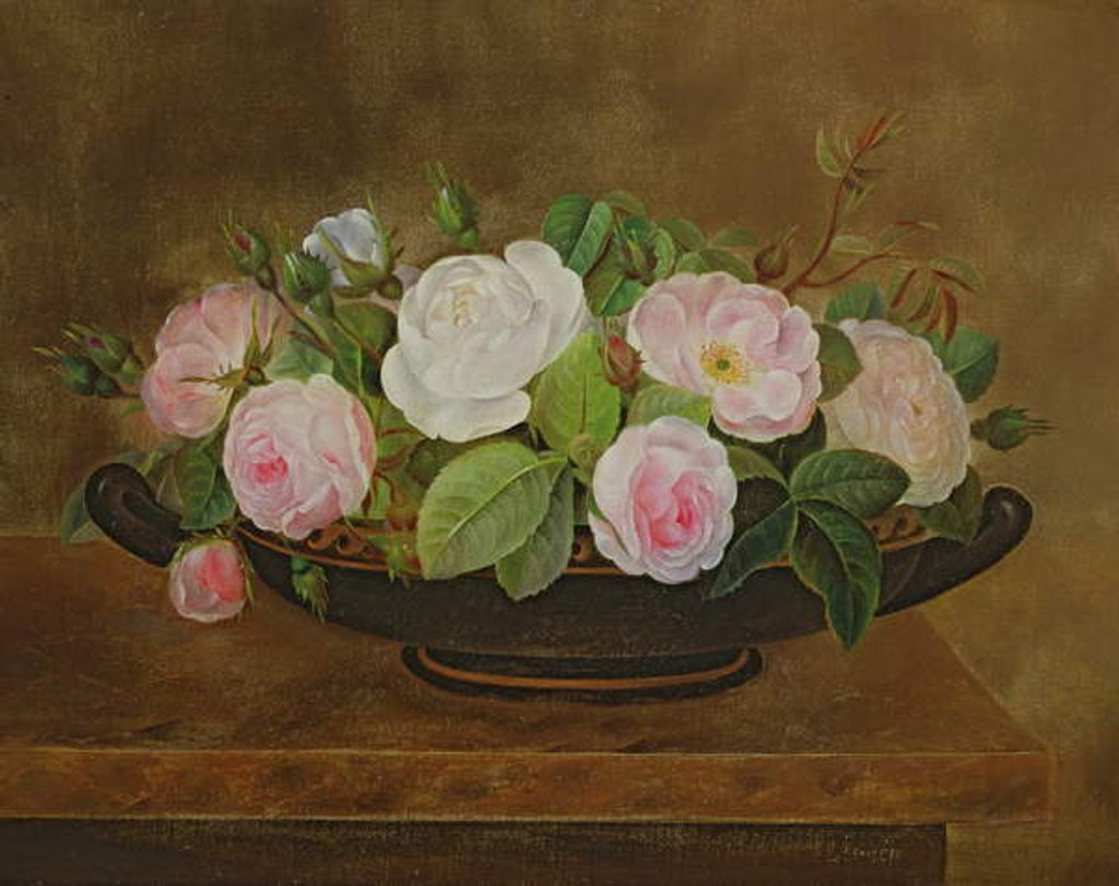 Detail of Bowl of Roses on a Marble Ledge by Johan Laurents Jensen