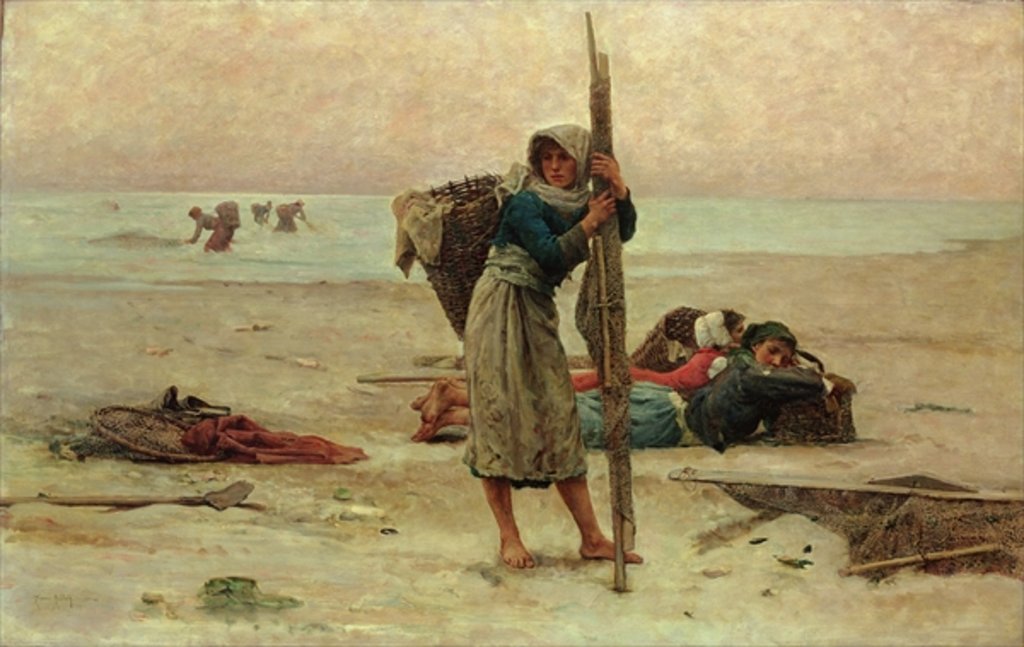 Detail of Oyster Catching, 1884 by Pierre Celestin Billet