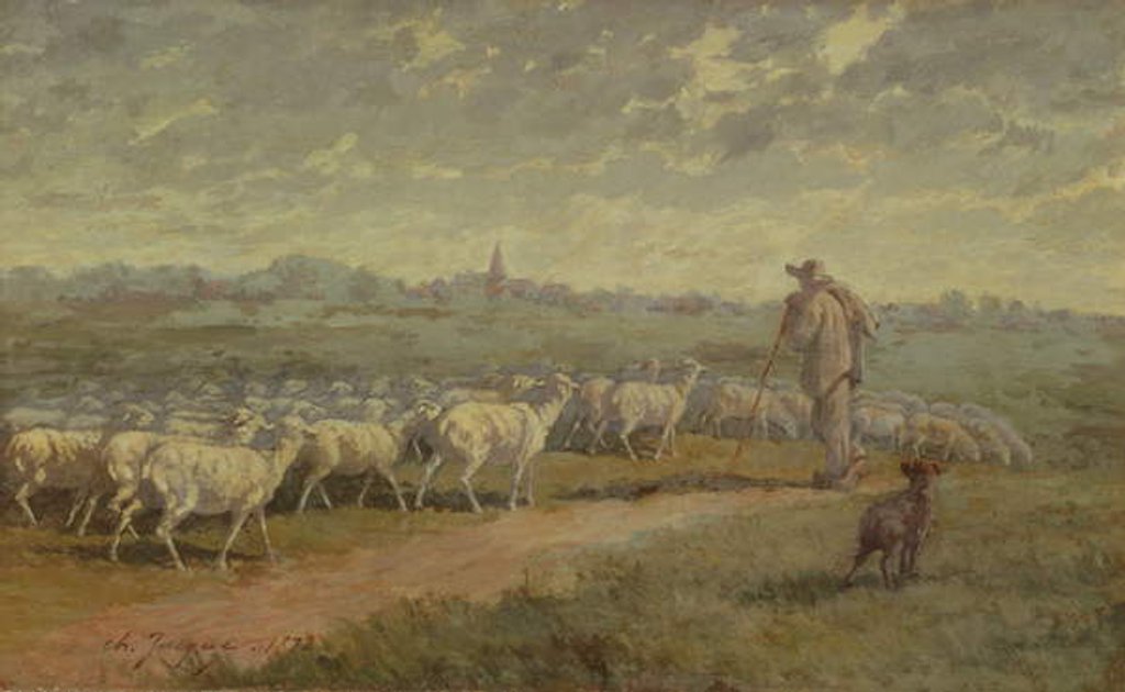 Detail of Landscape with a Flock of Sheep, 1872 by Charles Emile Jacque