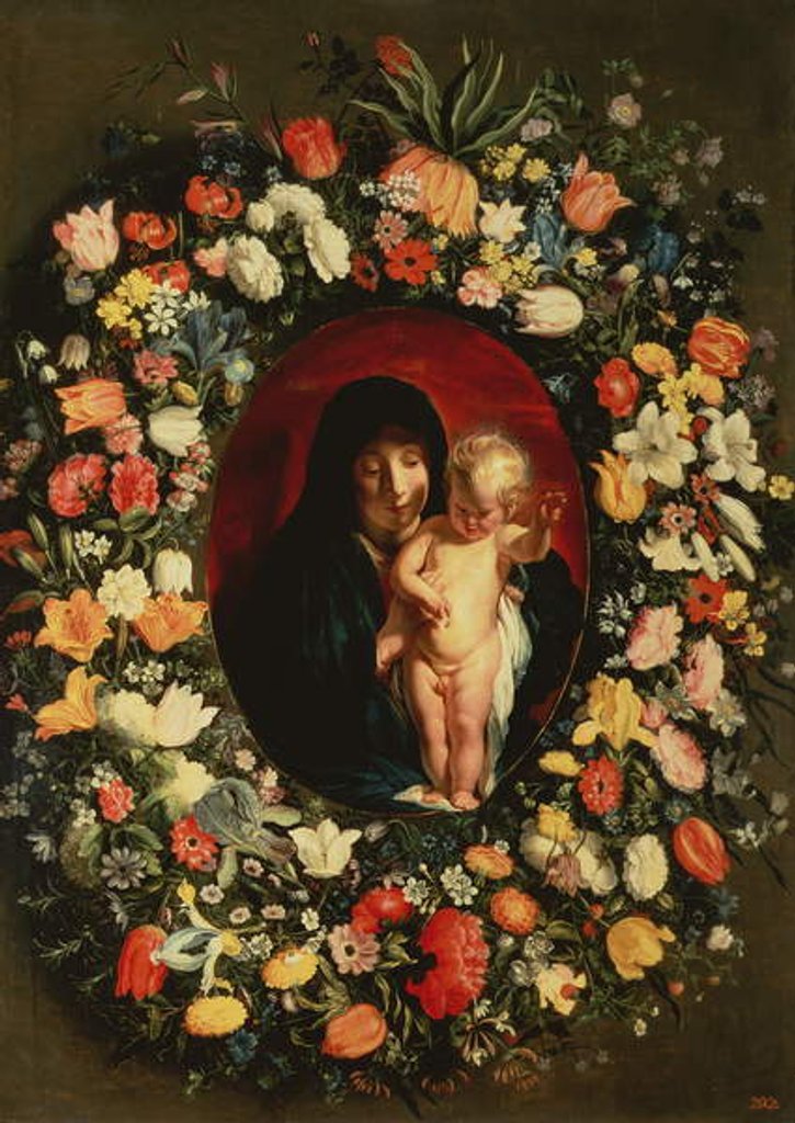 Detail of Madonna and Child wreathed with flowers, c.1618 by Jacob Jordaens