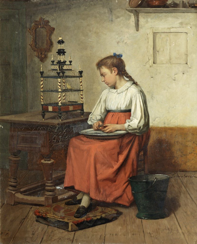 Detail of Girl Peeling Potatoes by Lucien Gerard