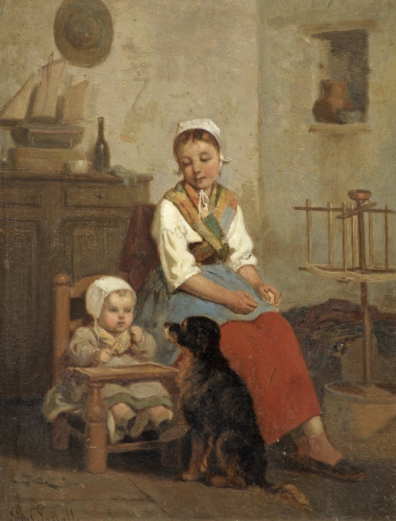 Detail of Interior with Figures by Louis-Simon Cabaillot-Lassalle