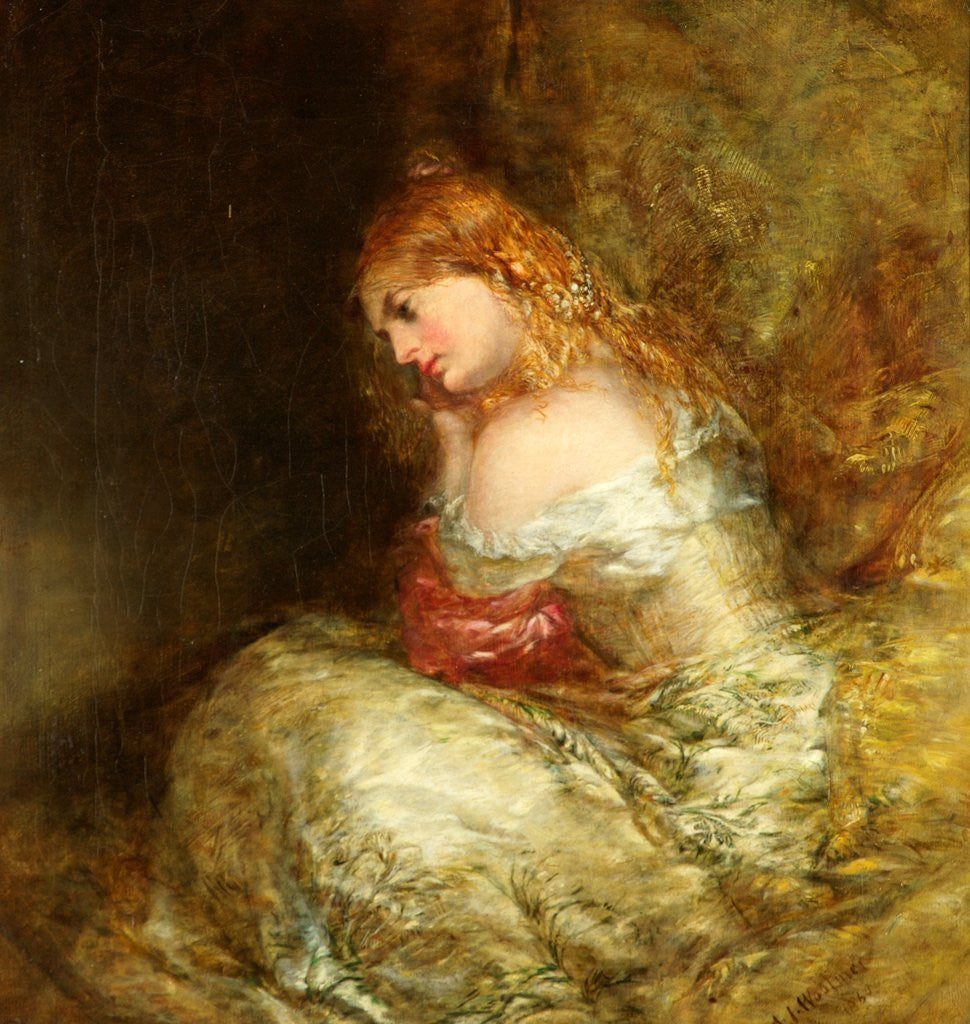 Detail of Girl in White by Alfred Joseph Woolmer