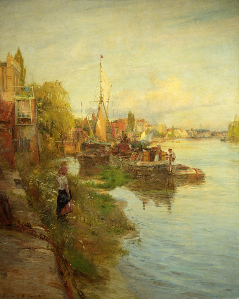 Detail of Barges on the Thames by Charles W. Wyllie