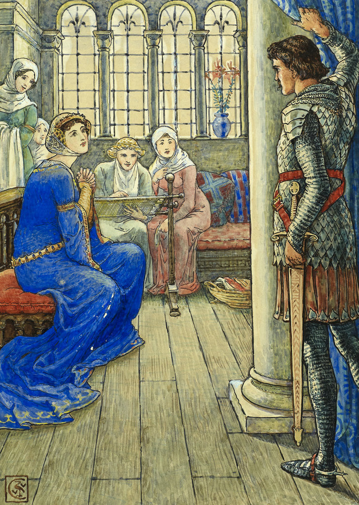 Detail of Sir Owen greets the Lady of the Fountain by Walter Crane