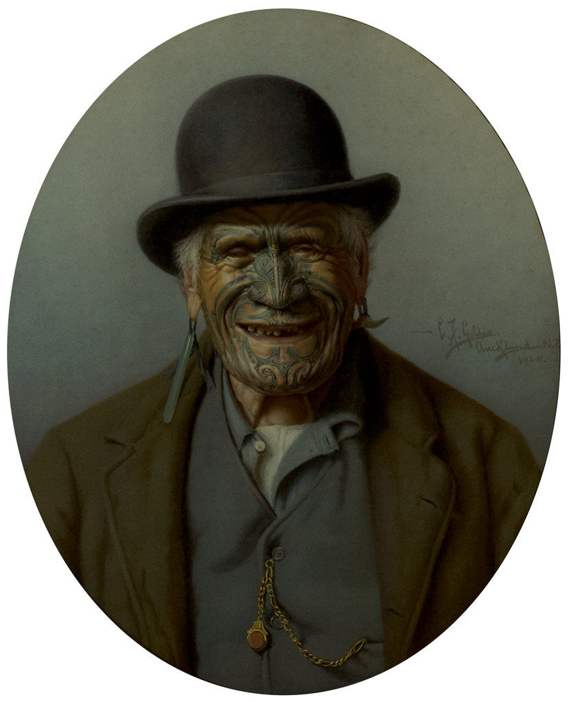 Detail of A Good Joke ['Allee same Te Pakeha'] Portrait of Te Aho Te Rangi Wharepu in European Costume by Charles Frederick Goldie