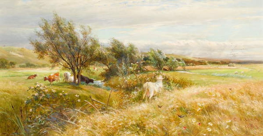 Detail of Cattle in a Water Meadow by Charles James Lewis