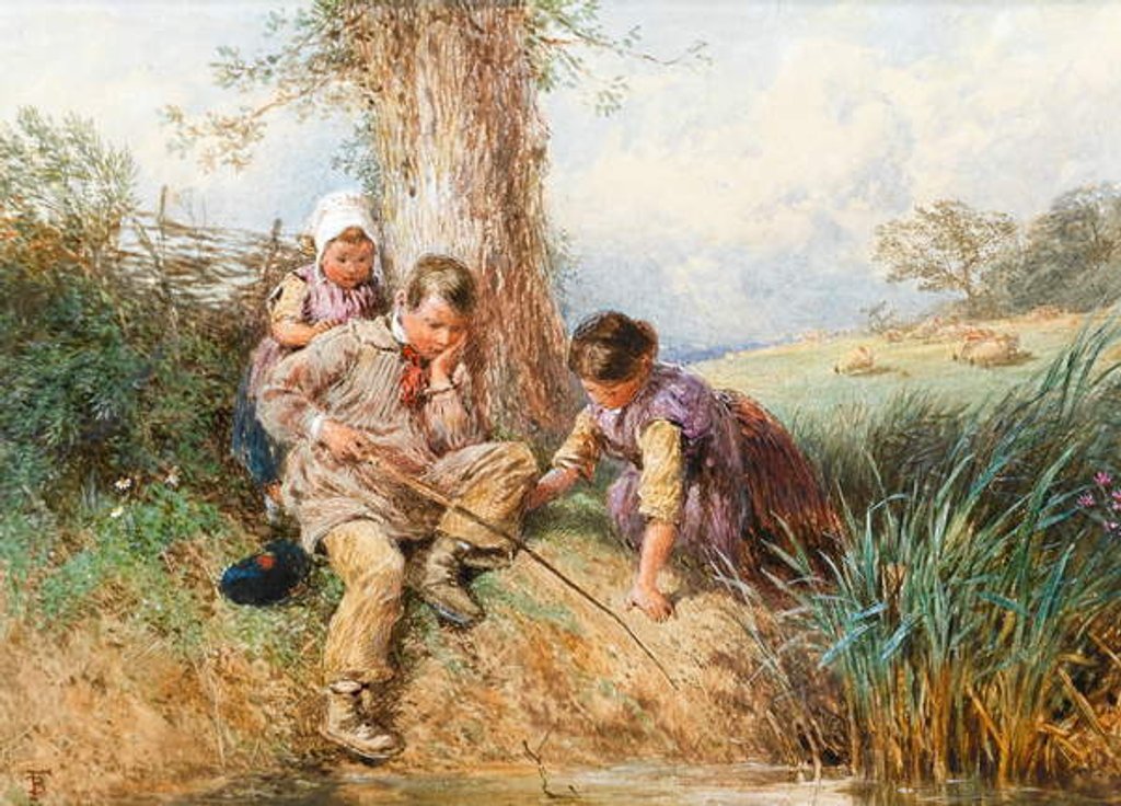 Detail of Young Anglers: No Luck Today by Myles Birket Foster