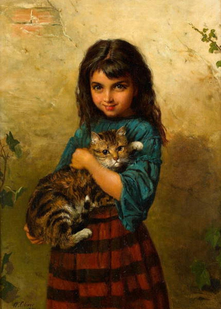 Detail of Full of Mischief, A Girl with her Cat by William Oliver