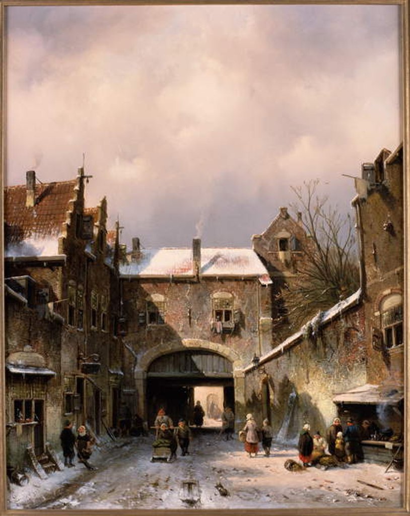 Detail of A Village Street Scene in Winter, 1893 by Charles-Henri-Joseph Leickert