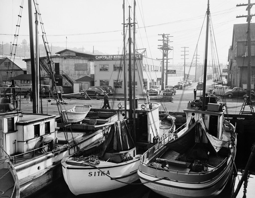 Fishing Boat Sitka and Others Moored at Seattle Docks by Corbis