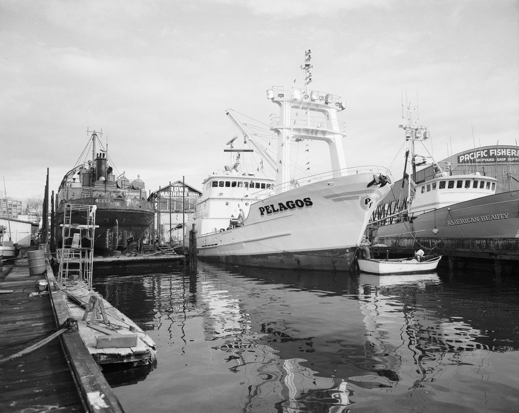 Detail of Pelagos Docked at Rowe Machine Works by Anonymous