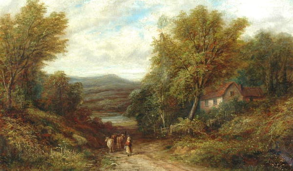 Detail of A Woman Driving Cattle down a Lane by English School