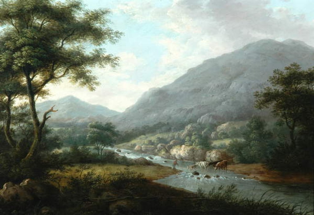 Detail of Landscape with cattle by English School