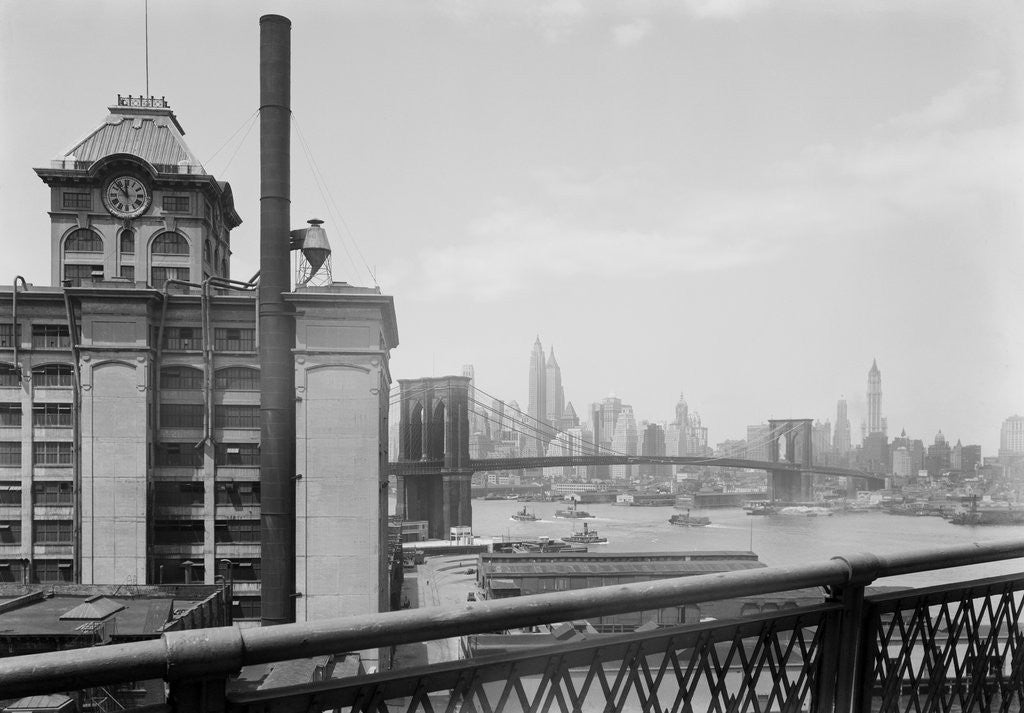 Detail of Brooklyn Bridge and Manhattan Skyline by Anonymous