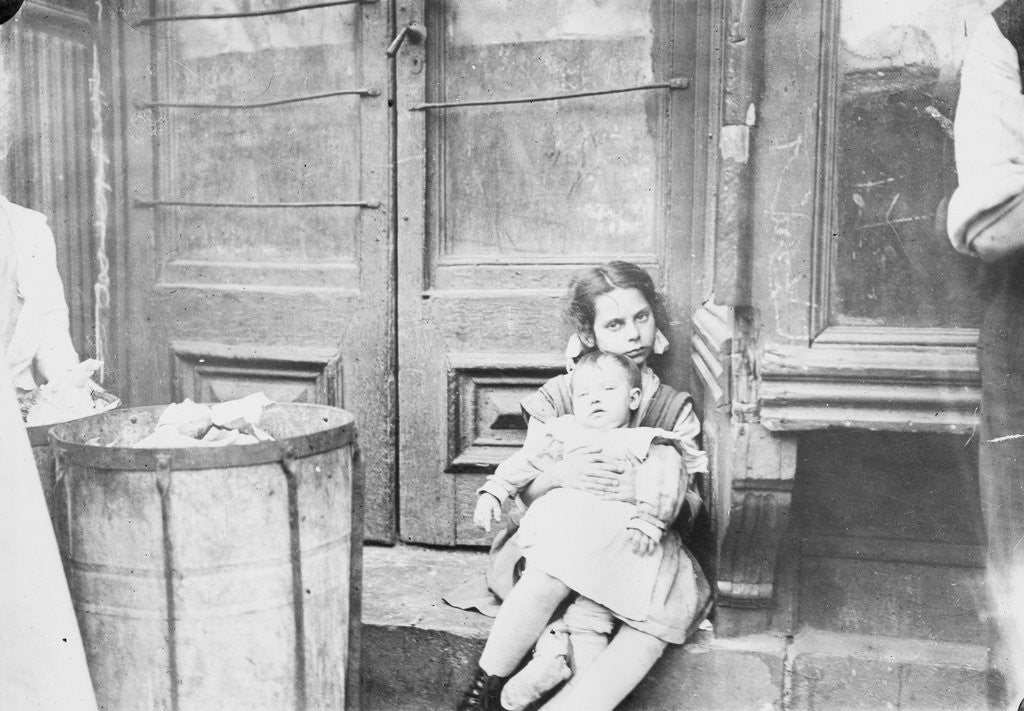 Detail of Children Sitting in a Doorway by Anonymous