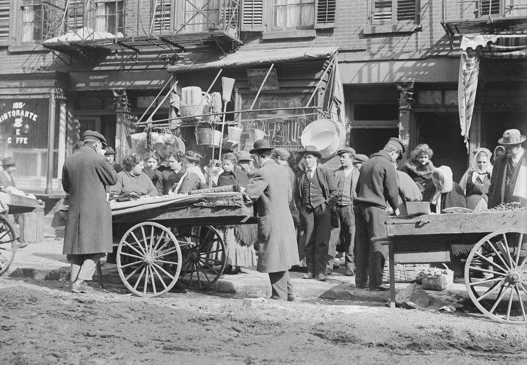 Detail of People Shopping Around Push Cart by Anonymous