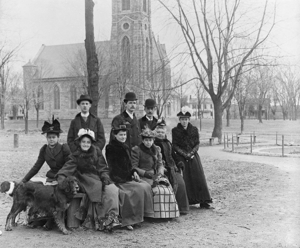 Detail of People Sitting Near a Church in Winter by Anonymous