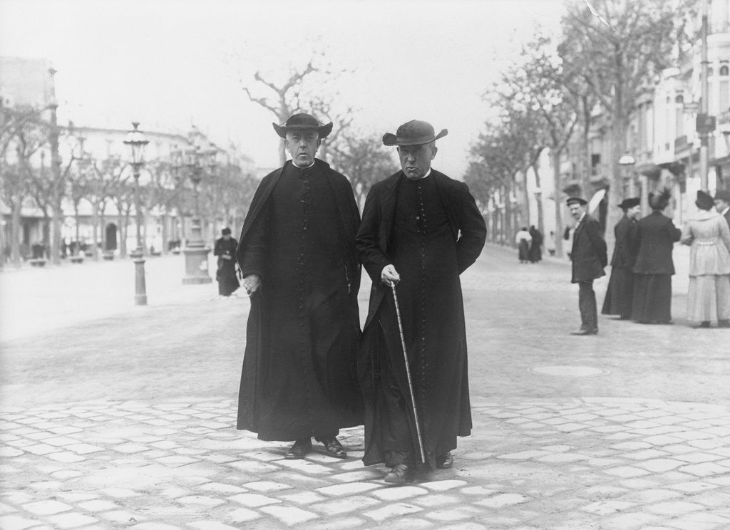 Detail of Two Priests Walking in Barcelona by Anonymous