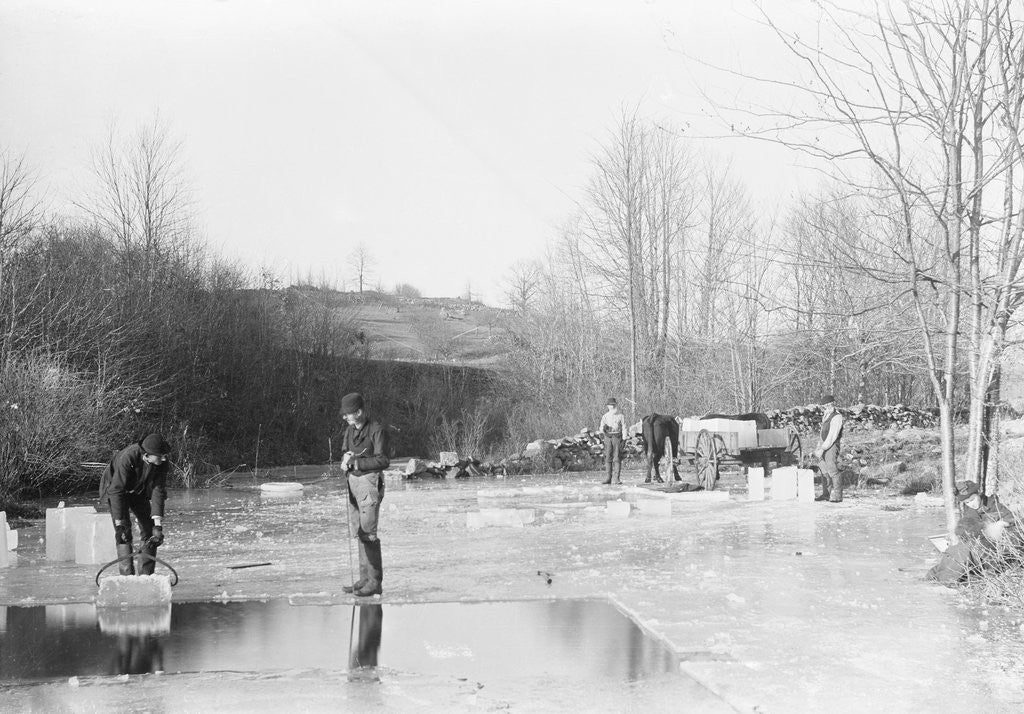 Detail of Men Cutting Ice From Frozen Pond by Anonymous