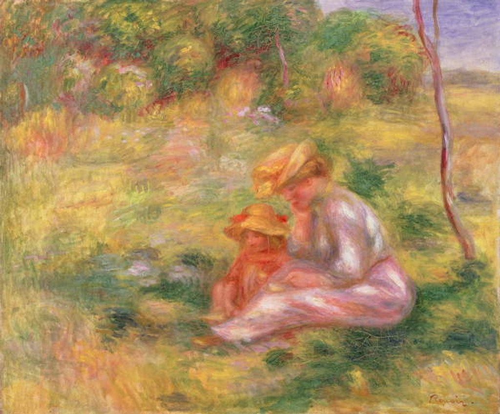 Detail of Woman and Child sitting in a Field, c.1898 by Pierre Auguste Renoir