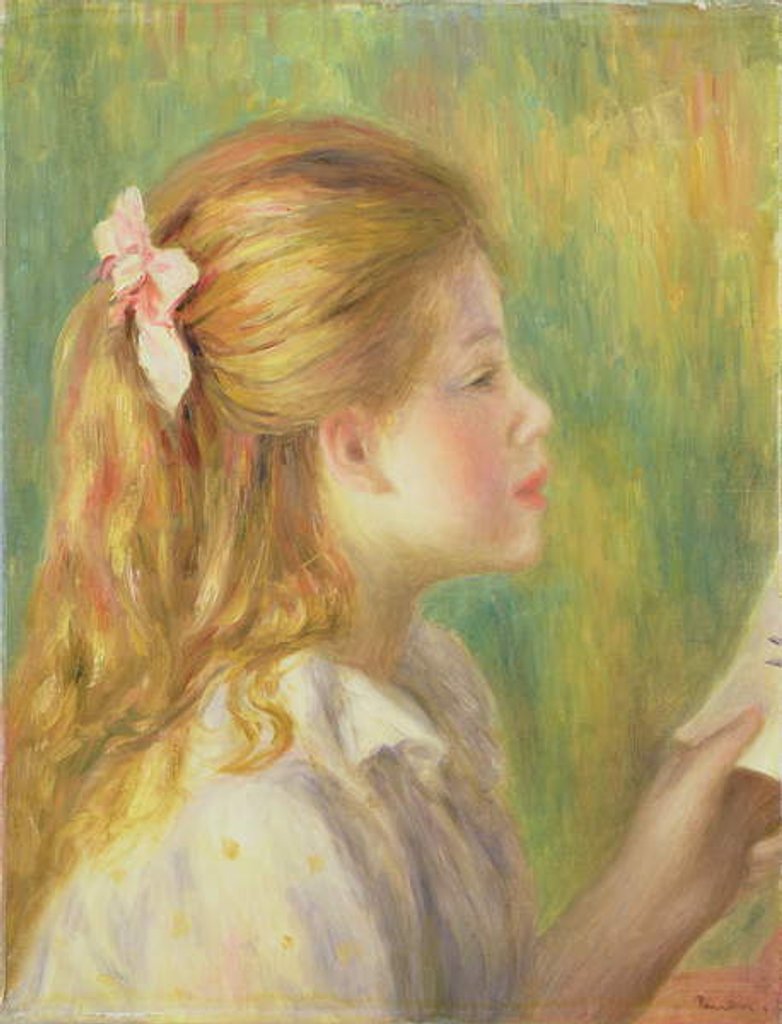 Detail of Girl in Profile Reading by Pierre Auguste Renoir