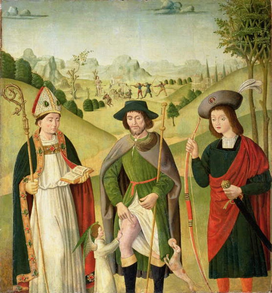 Detail of Three Saints: Bishop Saint, St. Roch and St. Sebastian, c.1460-80 by French School