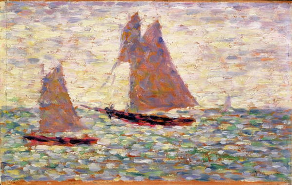 Detail of Two Sailboats at Grandcamp, c.1885 by Georges Pierre Seurat