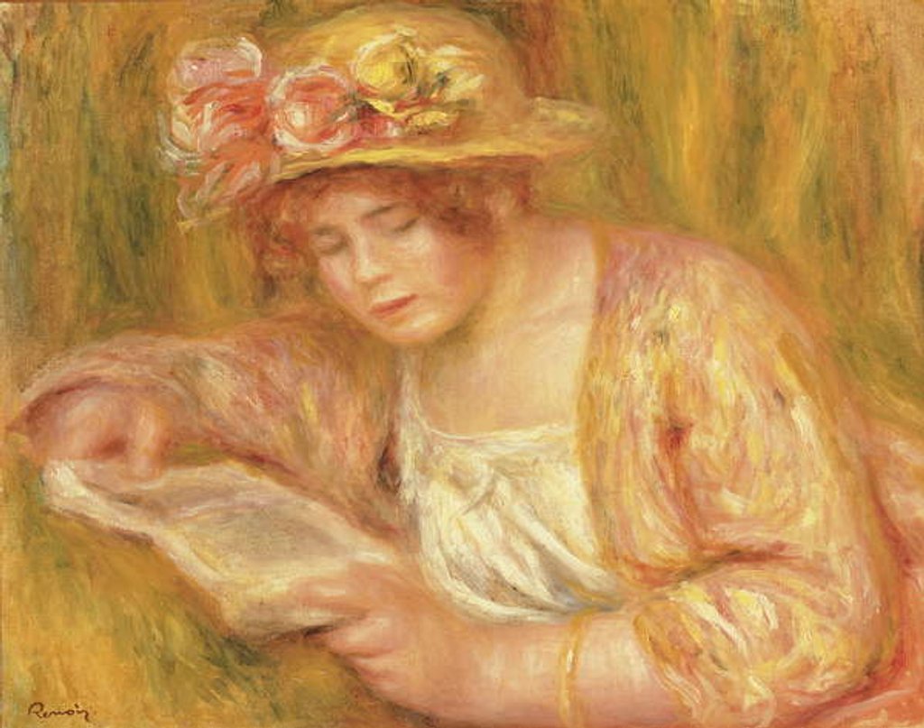 Detail of Woman with a Hat Reading, c.1917-18 by Pierre Auguste Renoir