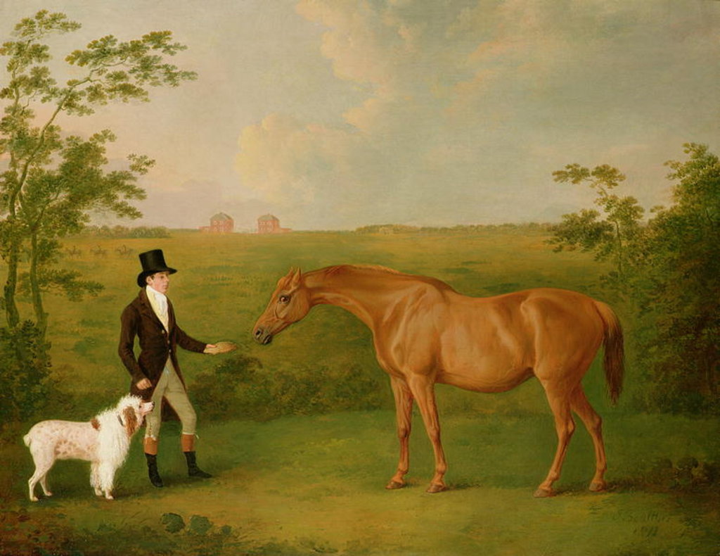 Detail of A Gentleman with a White Dog and a Chestnut Mare in a Landscape by John Boultbee