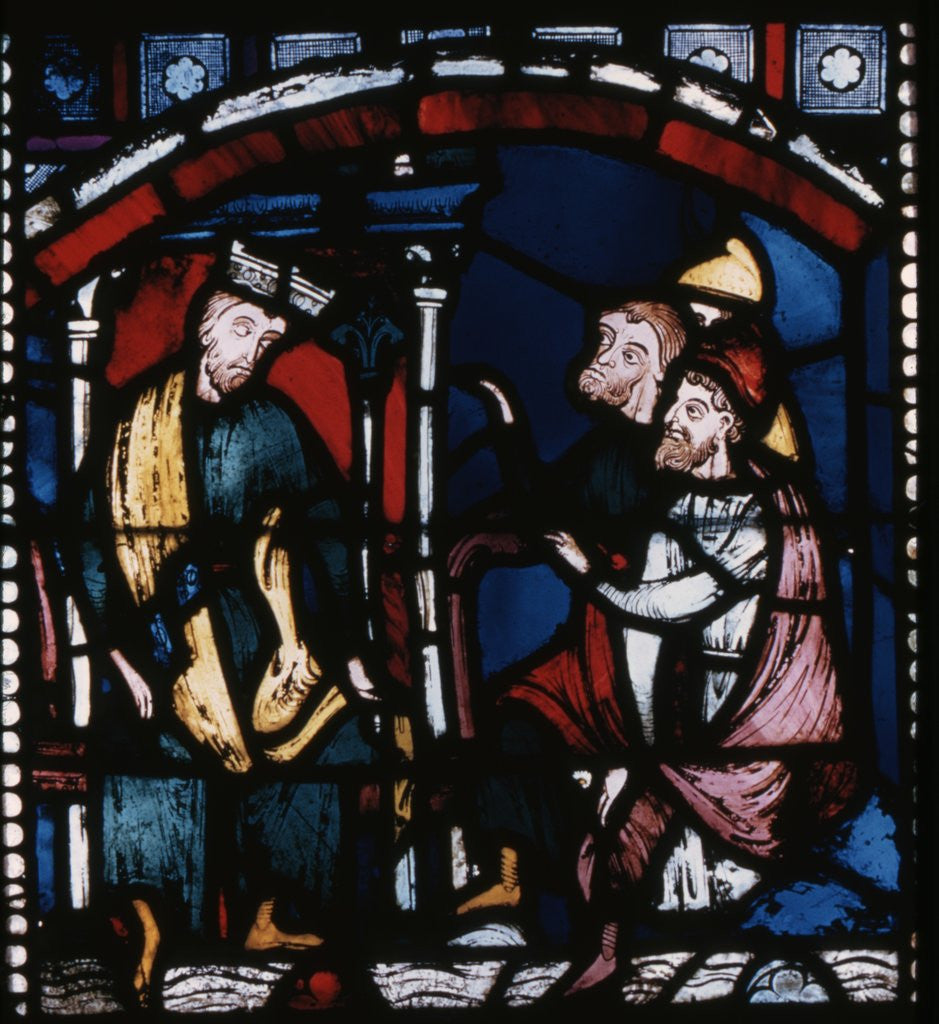 Detail of Three Robed Figures Kneeling Before a King by Anonymous