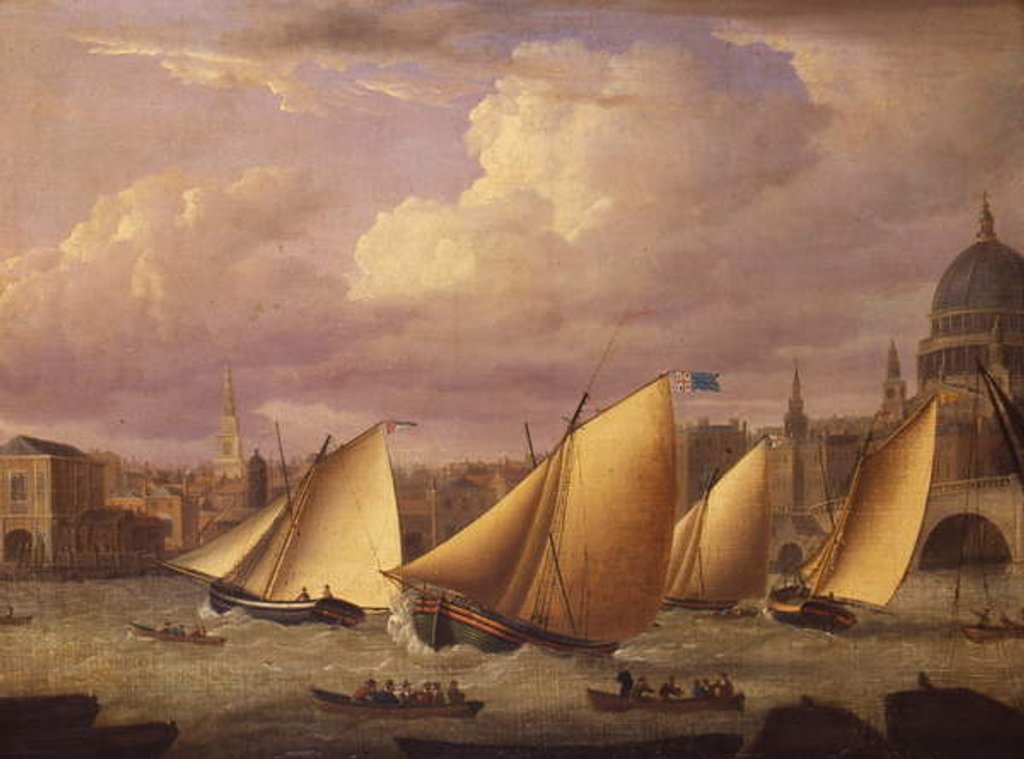 Detail of The Cumberland Fleet racing above London Bridge, 1782 by Unknown artist